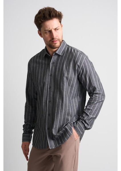 Alexandergardı Çizgili Uzun Kollu Erkek Keten Gömlek (EG-1866) modelleri