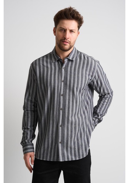 Alexandergardı Çizgili Uzun Kollu Erkek Keten Gömlek (EG-1866) indirimleri