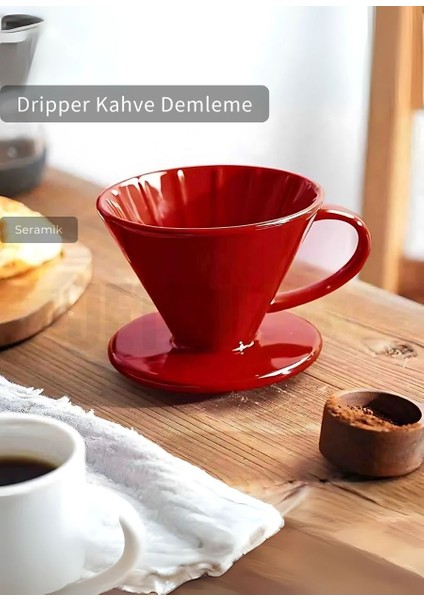 V60 02 Seramik Dripper Kahve Demleme Ekipmanı Aparatı Kırmızı