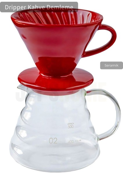 V60 02 Seramik Dripper Kahve Demleme Ekipmanı Aparatı Kırmızı