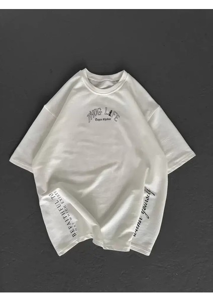 Baskılı Oversize T-Shirt - Beyaz