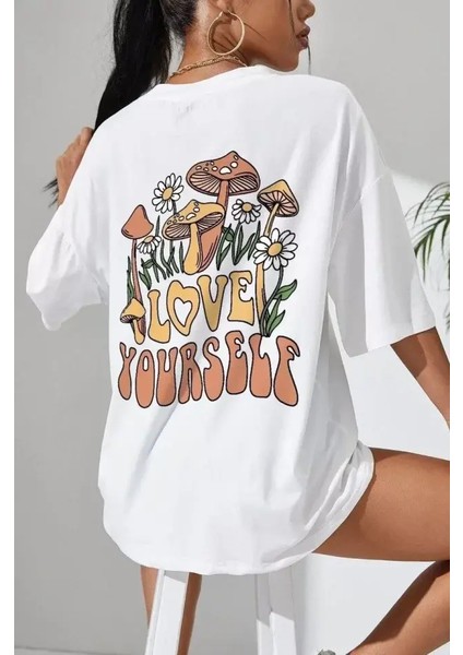 Baskılı Oversize T-Shirt - Beyaz
