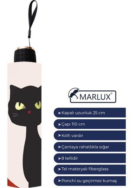 Renkli Gözlü Kedi Yarasa Model 8 Telli Rüzgara Dayanıklı Manuel Şemsiye MARLUX385R01 indirimleri