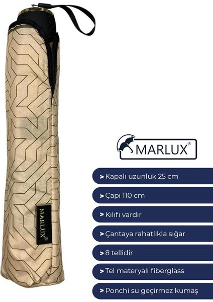 Modern Çizgi Desenli Yarasa Model 8 Telli Rüzgara Dayanıklı Manuel Şemsiye MARLUX391R04 indirimleri