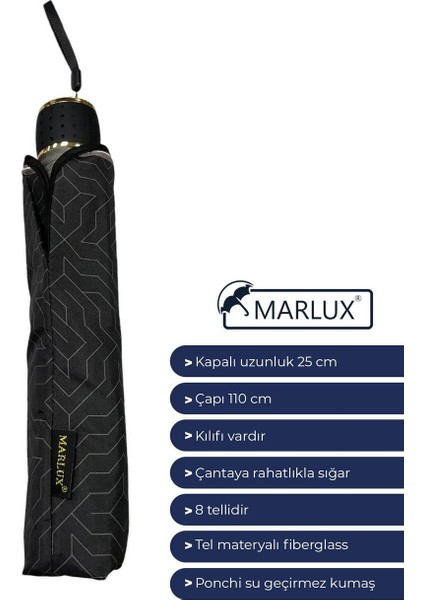 Modern Çizgi Desenli Yarasa Model 8 Telli Rüzgara Dayanıklı Manuel Şemsiye MARLUX391R01 indirimleri