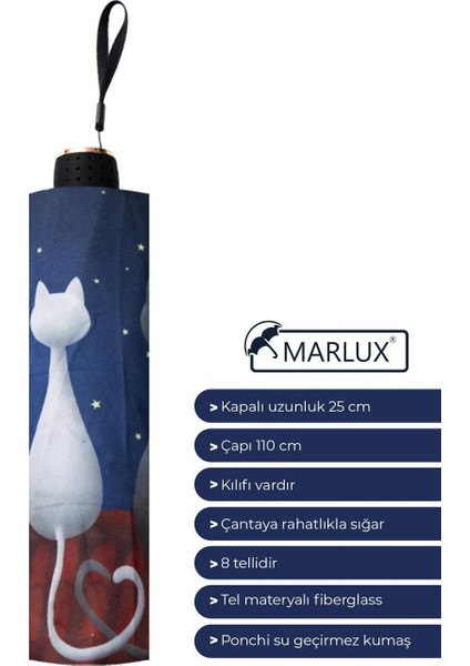 Ay ve Kediler Yarasa Model 8 Telli Rüzgara Dayanıklı Manuel Şemsiye MARLUX383R01 indirimleri