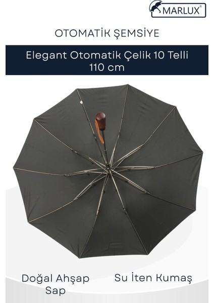Elegant Otomatik Çelik 10 Telli Siyah Şemsiye Rüzgar Koruma Ponçi Kumaş MPR1008M modelleri