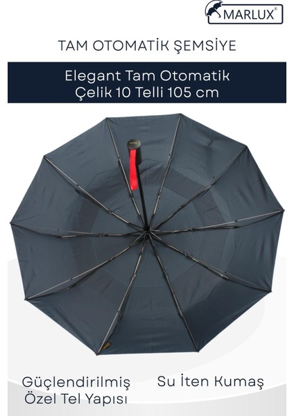 Ekstra Güçlendirilmiş Tam Otomatik Rüzgar Şemsiyesi 10 Fiber Tel Lacivert MPR2001L fırsatları