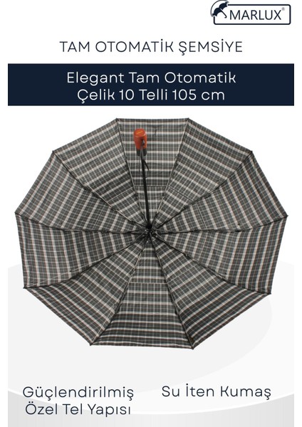 Ekstra Güçlendirilmiş Tam Otomatik Ahşap Sap Rüzgar Şemsiyesi 10 Fiber Tel Gri MPR2012E fiyatları