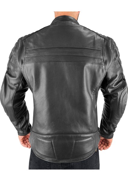 Retro Black Korumalı Motosiklet Deri Montu Erkek modelleri