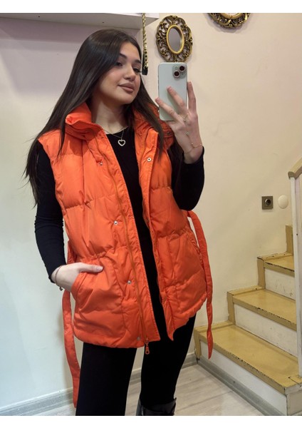 Kuşaklı Kapüşonlu Şişme Yelek