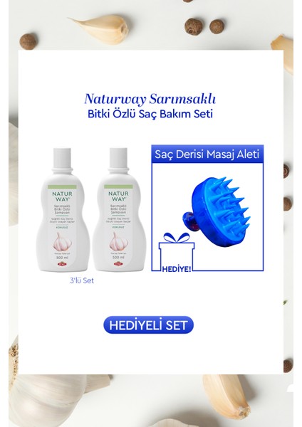 Naturway Sarımsaklı Bitki Özlü Şampuan Seti - Saç Derisi Masaj Aleti Hediyeli