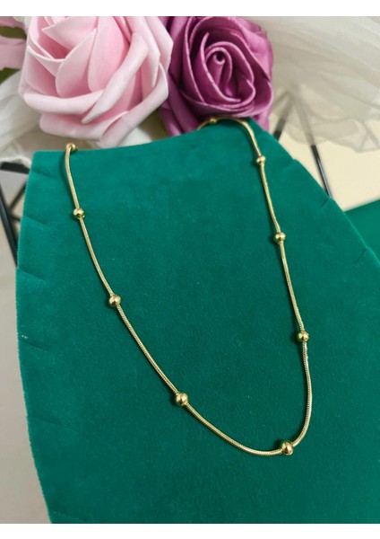 316 L Paslanmaz Gold Dorika Zincir İnce İtalyan Kadın Çelik Kolye 60 cm - HMÇK-0054