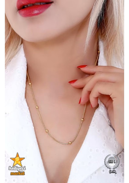 316 L Paslanmaz Gold Dorika Zincir İnce İtalyan Kadın Çelik Kolye 60 cm - HMÇK-0054 modelleri