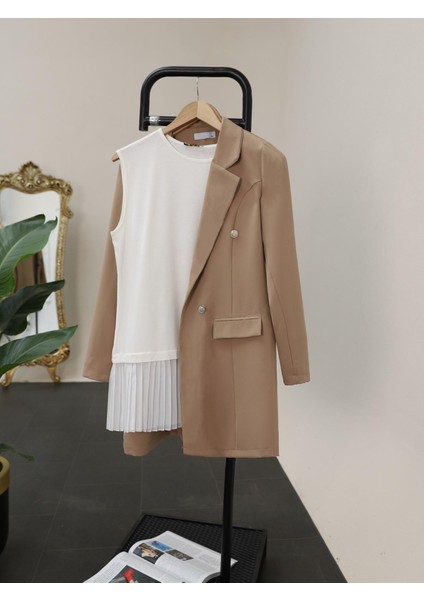 Eteği Tül Detaylı Pliseli Penye Içlik-Ekru