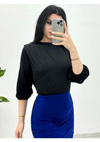 Içi Tulumlu Omuzdan Büzgülü Vatkalı Sendy Bluz modelleri