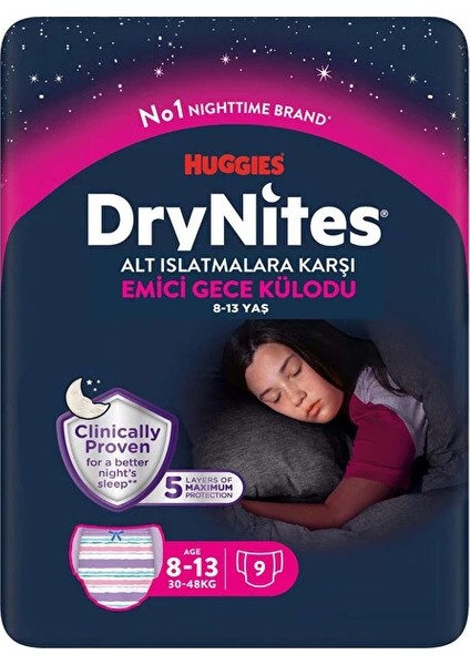 Huggies Gece Külodu Kız 8- 13 Yaş 30- 48 kg 1 Paket 9 Adet