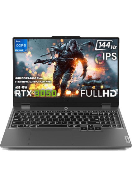 LOQ 15IRX9 Intel Core i7 13650HX 8GB 512GB SSD RTX 3050 6GB (95W) 15.6" FHD 144Hz IPS Panel Freedos Taşınabilir Bilgisayar 83DV011ATR