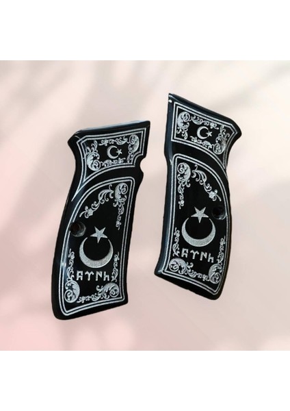 Cz 75 B Gümüş Yaldız Türk Yazılı ve Ay Yıldız Işlemeli Siyah Sedef Kabze