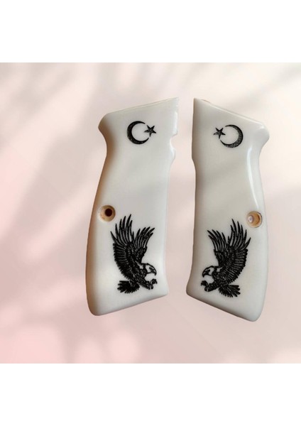 Cz 75 B Siyah Ay Yıldız ve Kartal Işlemeli Beyaz Sedef Kabze