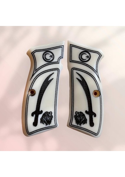 Cz 75 B Siyah Zülfikar Kılıcı ve Aslan Baş Işlemeli Beyaz Sedef Kabze