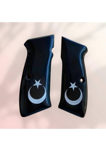 Cz 75 B Gümüş Yaldız Ay Yıldız Işlemeli Sade Siyah Sedef Kabze