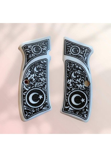 Cz 75 B Siyah Ay Yıldız Işlemeli Beyaz Sedef Kabze