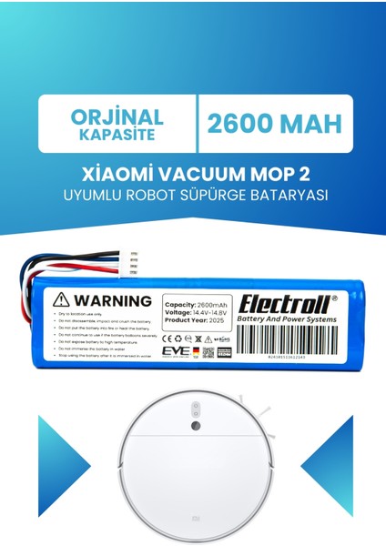 Xiaomi Vacuum Mop 2 (STYTJ03ZHM) Robot Süpürge Bataryası 2600MAH (Orjinal Kapasite)