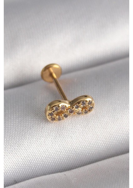 Çelik Gold Renk Zirkon Taşlı Sonsuzluk Model Tragus Piercing