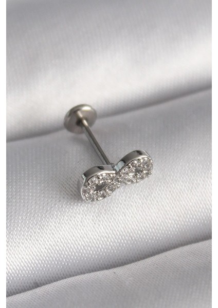 Çelik Gümüş Renk Zirkon Taşlı Sonsuzluk Model Tragus Piercing