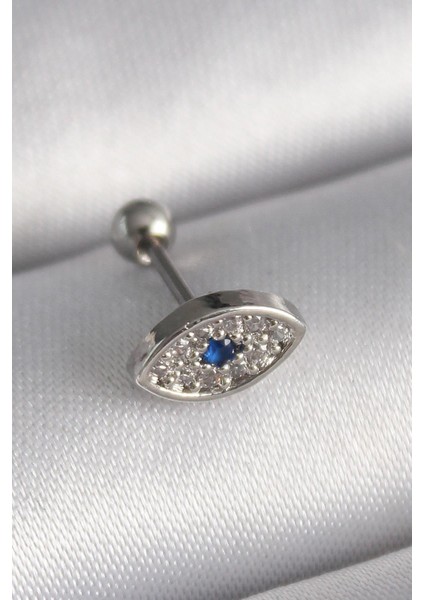 Çelik Gümüş Renk Zirkon Taşlı Göz Tragus Piercing
