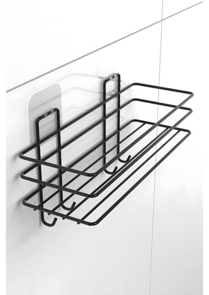 Yapışkanlı 4 Kancalı Banyo Rafı Mat Siyah Banyo Şampuanlık Duşakabin Duş Askısı fırsatları
