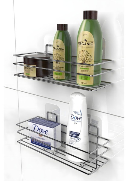 3'lü Set Yapışkanlı 4 Kancalı Paslanmaz Banyo Rafı Gümüş Banyo Şampuanlık Duşakabin Duş Askısı fırsatları