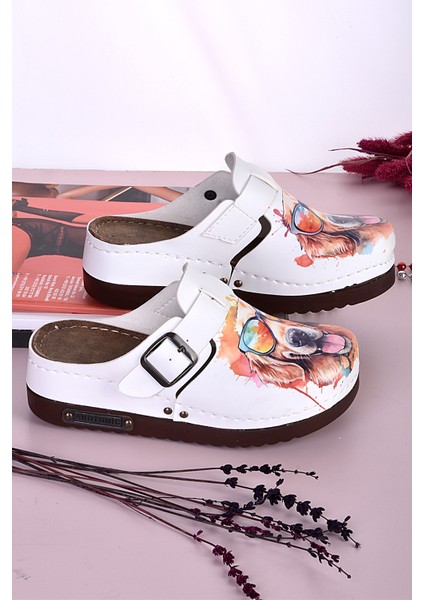 3045 Gözlüklü Köpek Desenli Anatomik Terlik modelleri