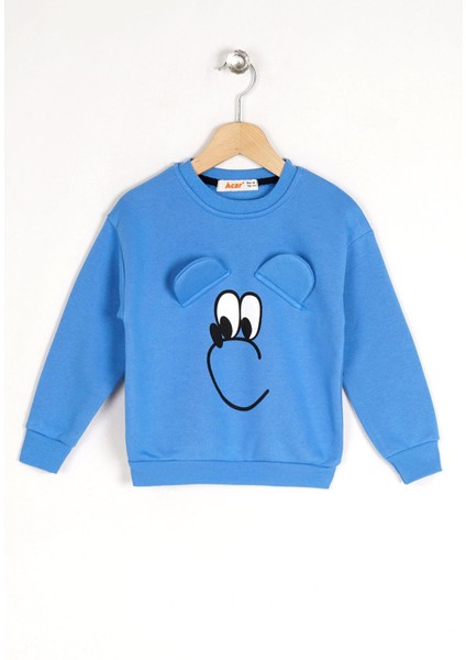 Bisiklet Yaka Uzun Kol Mavi Renk Kız Çocuk Sweatshirt