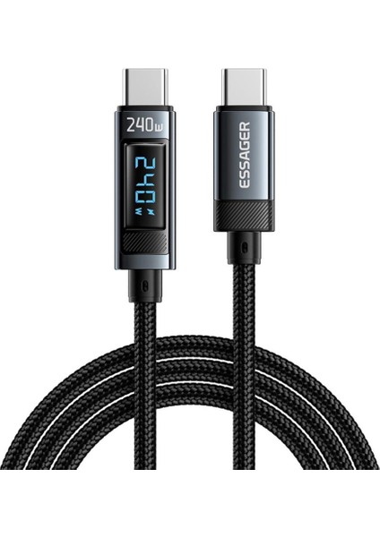 Şarj Akım Korumalı Göstergeli 1mt Pd 240W Type-C Şarj Kablosu 480MBPS Şarj Kablosu