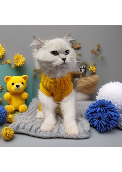 Kedi Köpek için Sarı Lacivert Yün Kazak