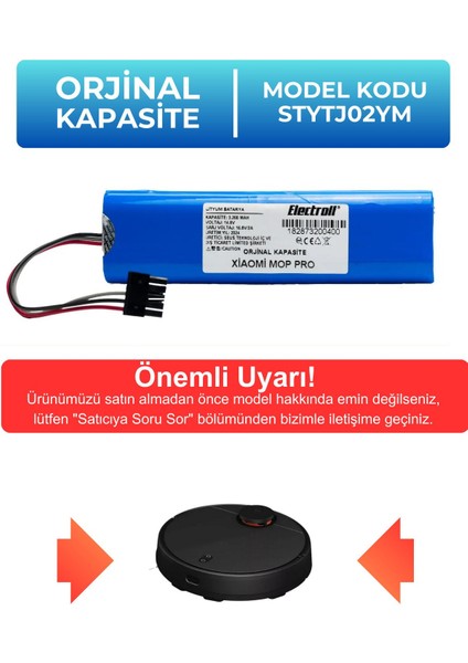 Xiaomi Vacuum Mop Pro Batarya Uyumlu (Orjinal Kapasite) 3200MAH Pil Robot Süpürge Bataryası