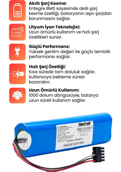 Xiaomi Vacuum Mop Pro Batarya Uyumlu (Orjinal Kapasite) 3200MAH Pil Robot Süpürge Bataryası