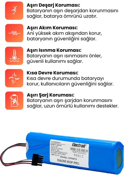 Xiaomi Vacuum Mop Pro Batarya Uyumlu (Orjinal Kapasite) 3200MAH Pil Robot Süpürge Bataryası