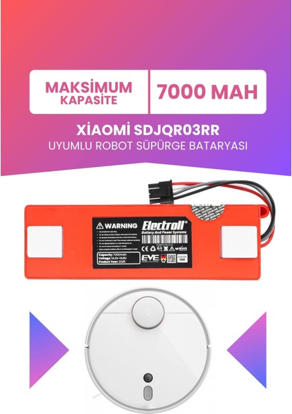 Xiaomi Sdjqr03rr Uyumlu Batarya (MAKSİMUM KAPASİTE) 7000mah Kutulu Robot Süpürge Pil Değişimi