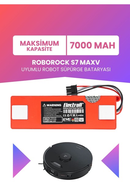 Roborock S7 Maxv Uyumlu Batarya (Maksimum Kapasite) 7000MAH Kutulu Robot Süpürge Pil Değişimi