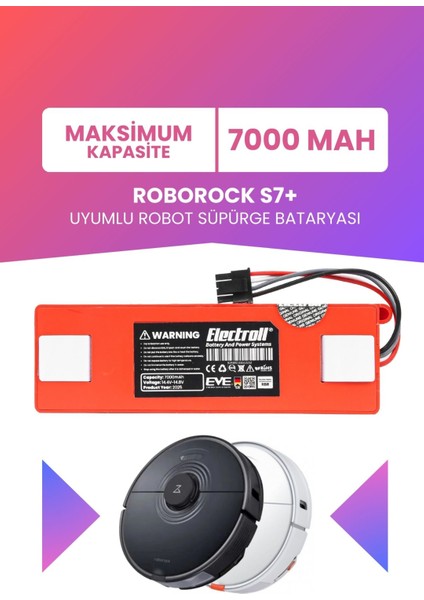 Roborock S7+ Uyumlu Batarya (Maksimum Kapasite) 7000MAH Pil Robot Süpürge Bataryası Değişimi
