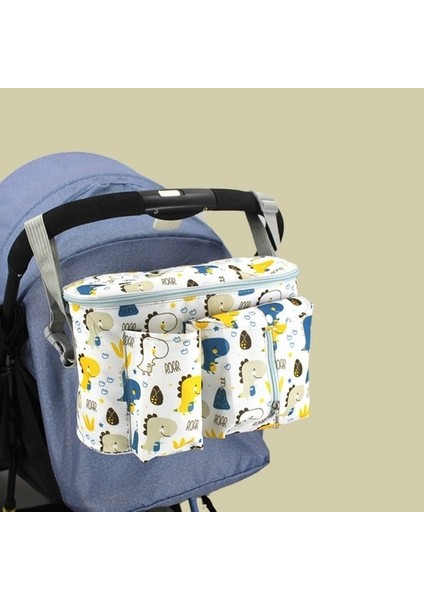 Hw Puluzpuluz Dinozor Desen Baskılı Bebek Arabası Düzenleyici Çanta - Beyaz (Yurt Dışından)