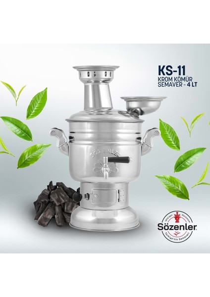 4 Litre Krom Kömürlü Semaver KS11-FIRAT