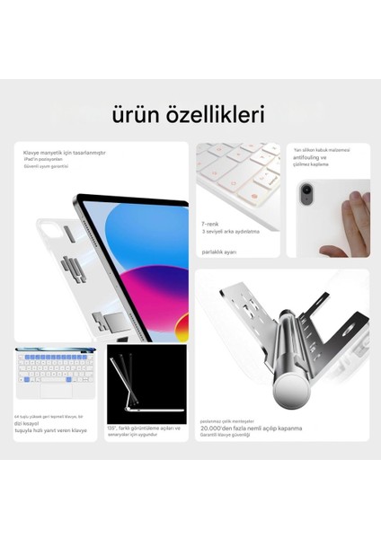 Apple iPad Air 13inç Pro 12.9 3/4/5/6.Nesil Klavyeli Kılıf Magic Keyboard Touchpad Aydınlatmalı Klavye