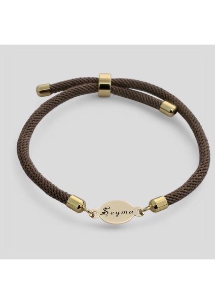 Yuvarlak Figürlü 14 Ayar Altın Plakalı Hediyeye Özel İsim Desenli Bileklik