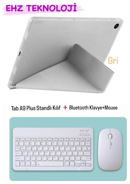 Samsung Galaxy Tab A9 Plus 11 Inç Uyumlu Standli Tablet Kilif + Bluetoothlu Klavye Mouse