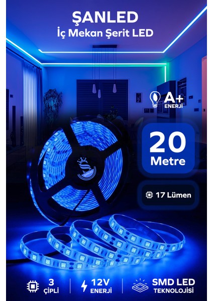 3 Çipli Iç Mekan Şerit Led Tüm Mekanlar-(Trafosuz) 5,10,20,30,40,50,100m