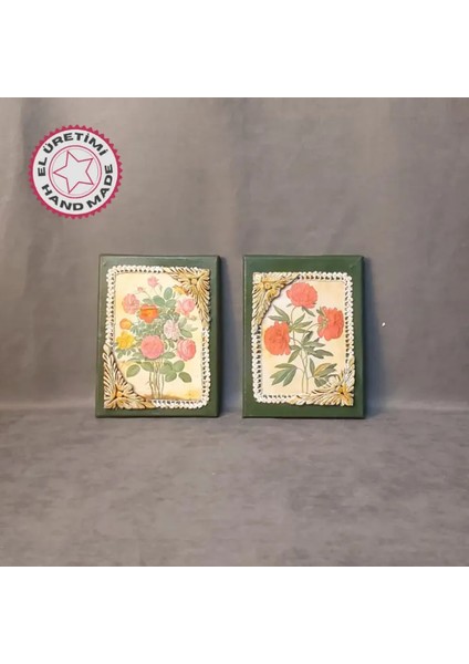 2706 El Yapımı Çiçekli 2' Li Vintage Duvar Panosu